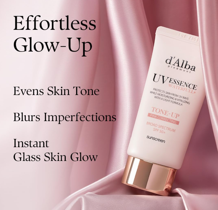d'alba Piedmont Waterfull Tone-Up Sunscreen Serum BROAD SPECTRUM SPF 50 + Korean Sunscreen for Face, All Skin Tones, Sweat Proof Formula (1.69 fl.oz.)