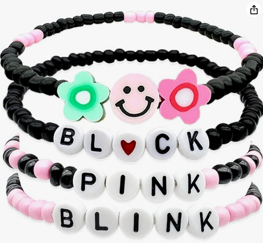 4 Pcs Kit Handmade Black Pink Friendship Bracelets Korean pop Merch Concert Outfit Gifts for Women fans