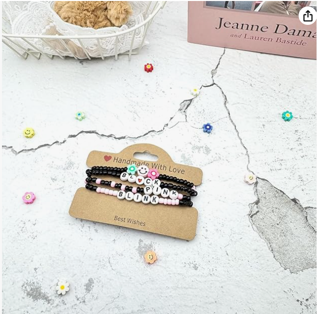 4 Pcs Kit Handmade Black Pink Friendship Bracelets Korean pop Merch Concert Outfit Gifts for Women fans