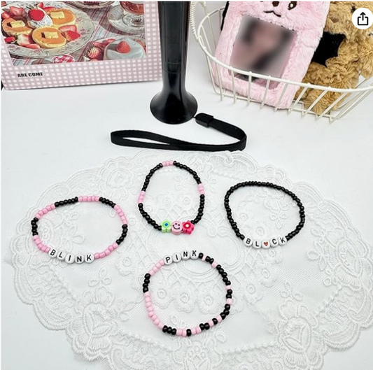 4 Pcs Kit Handmade Black Pink Friendship Bracelets Korean pop Merch Concert Outfit Gifts for Women fans